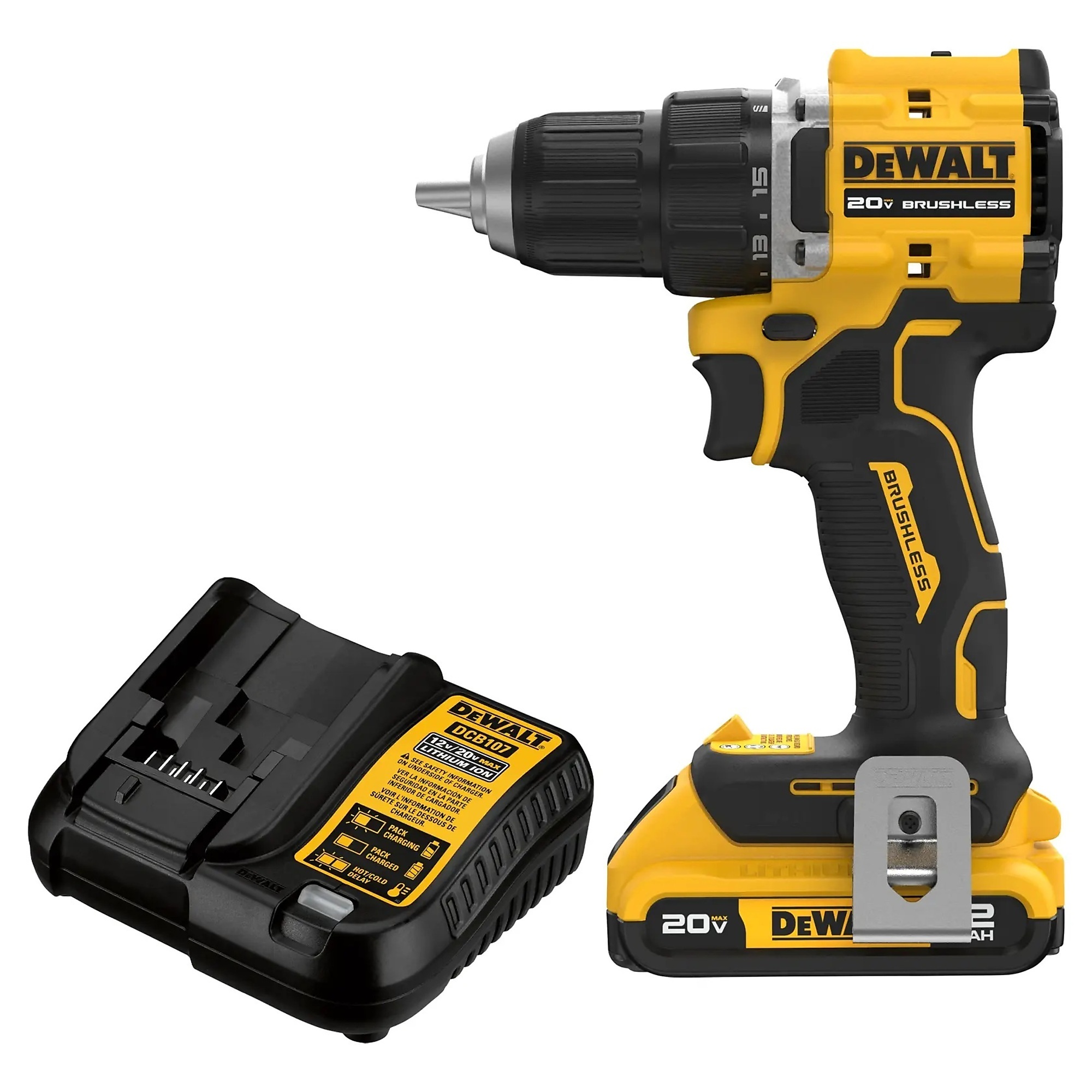DEWALT ATOMIC 20V MAX Brushless Cordless 1/2in. Drill/Driver Kit, 1750 RPM, Model# DCD794D1